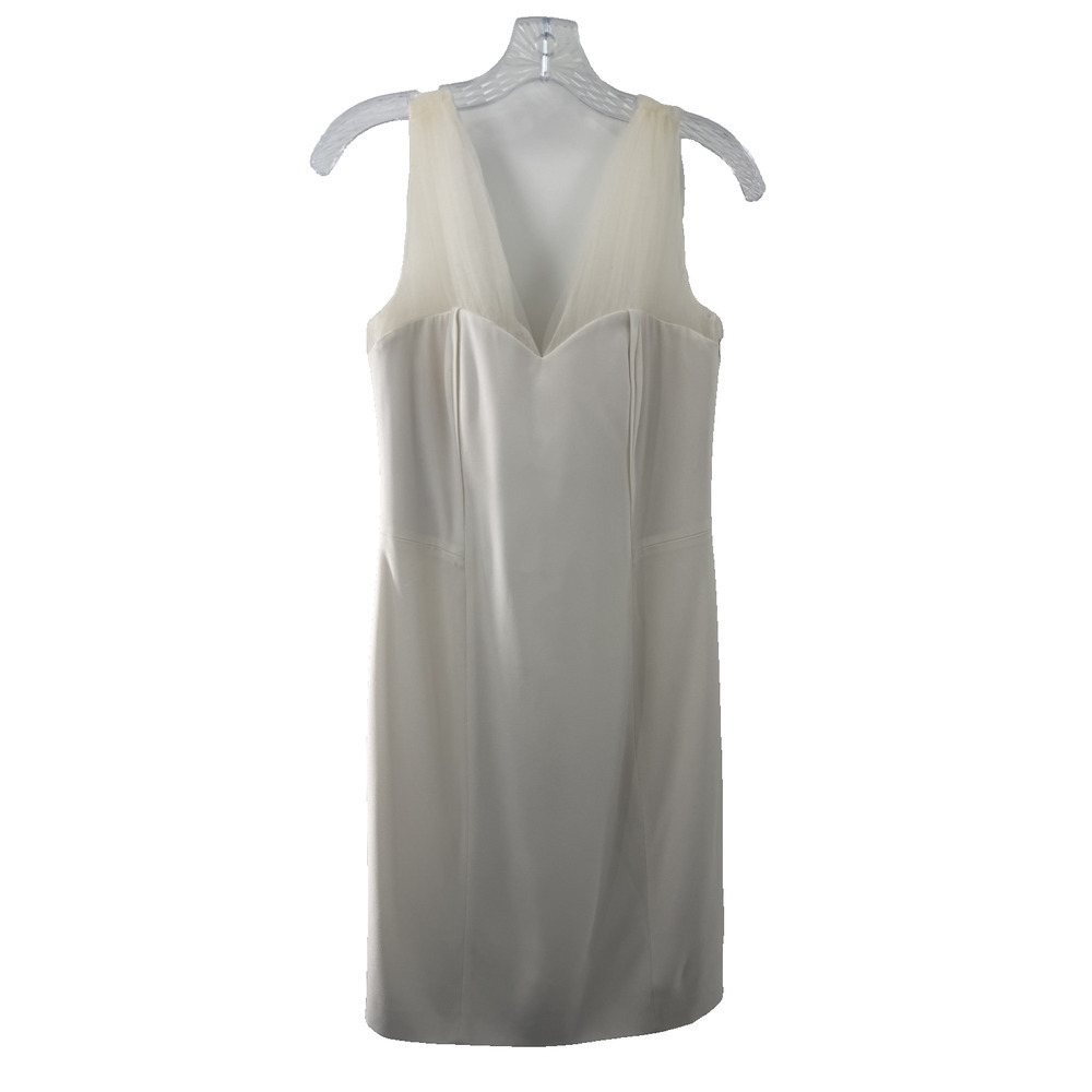 Paule Ka Women's Ivory Sheath Dress V-Neck Bow Back Wedding Bridal Size 40 US 8